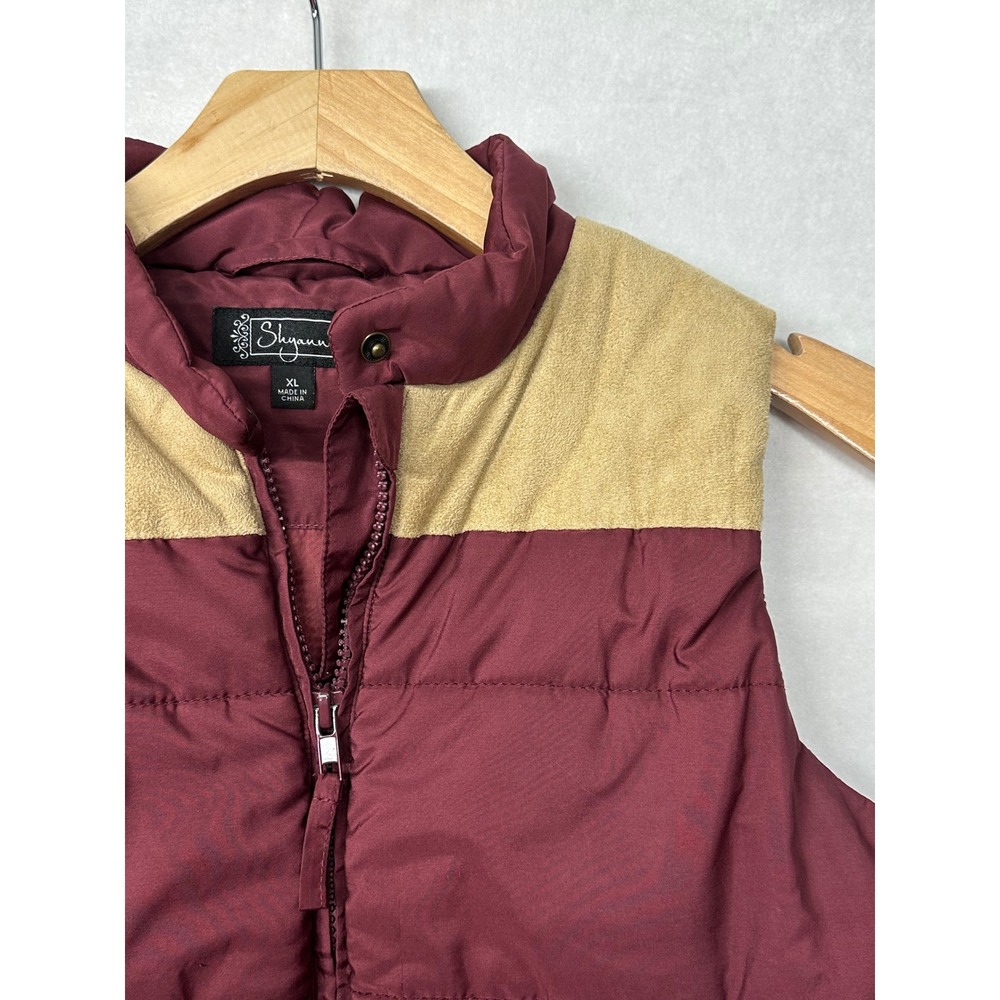 Shyanne Kids Puffer Vest Burgundy Tan Quilted Zip Up Size XL